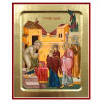 Икона Сретения Господня, на дереве, золочение (поталь), 12,5х16 см