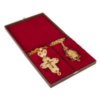 Футляр двойной для наперсного креста и панагии, искусственная кожа, 23х22х4 см, коричневый