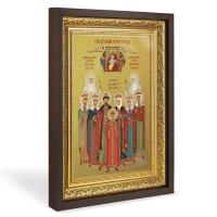 Икона царственных страстотерпцев, в широком багете, цвет "темный дуб", на холсте, с золочением