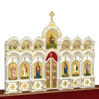 Иконостас деревянный резной "Благовещенский" двухъярусный белый с золотом (поталь), 664х493х28 см