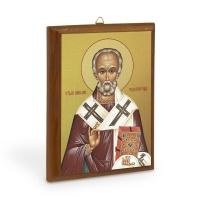 Икона святителя Николая Чудотворца на деревянной основе, холст с золочением