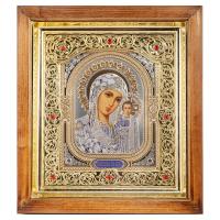 Икона Божией Матери &quot;Казанская&quot; в деревянном киоте с камнями, 24,8х27,8 см