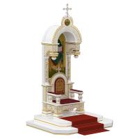 Архиерейский трон с сенью "Романовский" белый с золотом (патина), 113х89х351 см