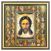 Икона Спасителя &quot;Нерукотворный образ&quot; с клеймами избранных икон Богородицы, багетная рамка, подарочн