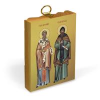 Икона равноапостольных Кирилла и Мефодия на деревянной основе, на холсте с золочением