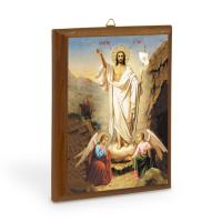 Икона Воскресения Христова с ангелами на деревянной основе, цвет "кипарис", на холсте с золочением