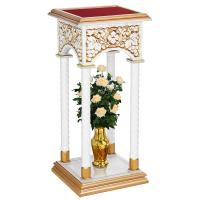 Подставка церковная &quot;Суздальская&quot; белая с золотом (патина), колонны, красная ткань, 46х46х100 см