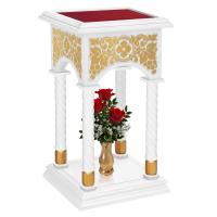 Подставка церковная &quot;Суздальская&quot; под литийное блюдо, белая с золотом (поталь), красная ткань, 46х46