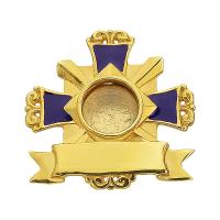 Мощевик накладной серебряный в позолоте с фиолетовой эмалью, 28 мм