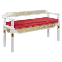 Скамья храмовая "Суздальская" белая с золотом (поталь), мягкая обивка, 120х44х70 см