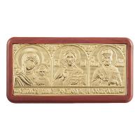 Икона в машину, триптих из латуни на пластиковой основе, 7,8х4 см, цвет "под золото"