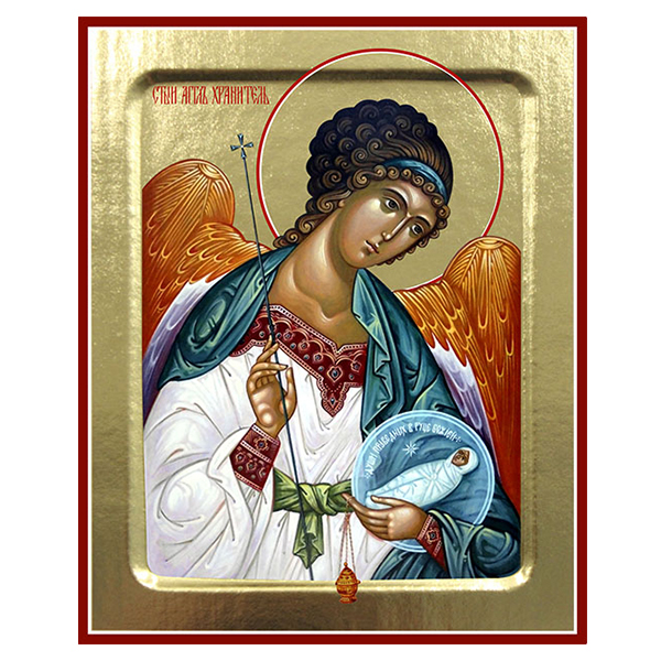 Икона Ангела Хранителя (с младенцем), на дереве, золочение (поталь), 12,5х16 см