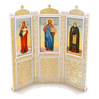 Киот напольный "Суздальский" белый с золотом (поталь), три модуля