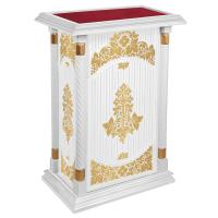 Подставка церковная "Суздальская" белая с золотом (поталь), красная ткань, 70х46х100 см