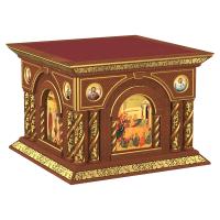 Облачение на престол "Романовское" с иконами, цвет "кипарис" с золотом (поталь), 140х140х105 см