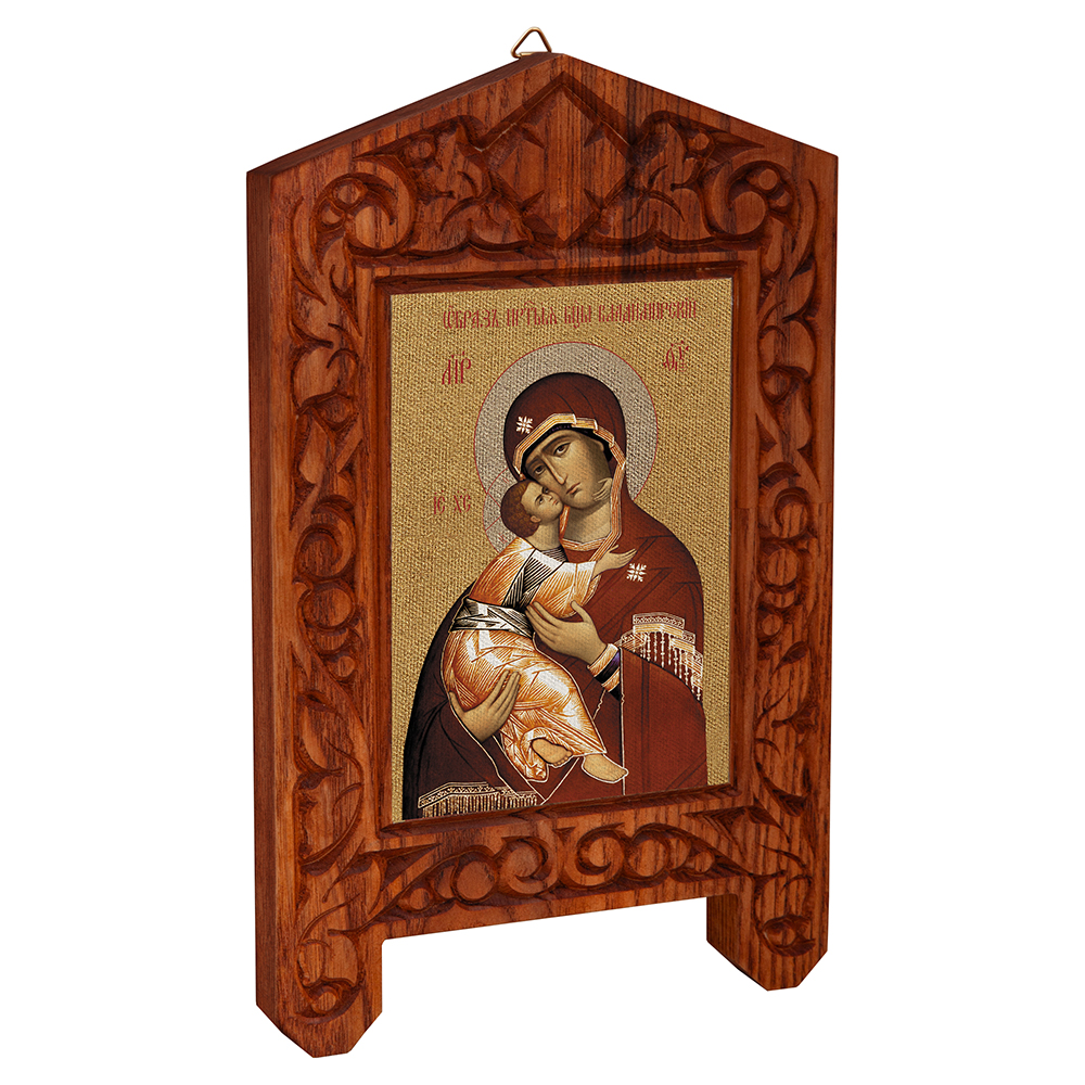 Икона Божией Матери "Владимирская" на резной доске "Суздальская", холст с золочением
