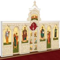Иконостас деревянный "Суздальский" одноярусный белый с золотом (патина), 608х378х25,4 см