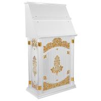 Аналой клиросный "Суздальский" белый с золотом (поталь), тумба, 85х46х155 см