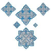 Набор крестов для иерейского облачения голубой, серебряная нить