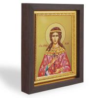 Икона мученицы Акилины Младшей, в узком багете, цвет "темный дуб", на холсте, с золочением