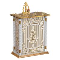Панихидный стол на 100 свечей "Суздальский" белый с золотом (патина), тумба