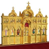 Иконостас деревянный &quot;Романовский&quot; двухъярусный, цвет &quot;золото&quot;, 704х540х47 см