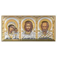 Икона в машину, триптих греческий из металла на деревянной основе №4, 9,5х4,5 см
