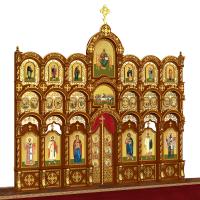 Иконостас деревянный резной "Благовещенский" трехъярусный, цвет "кипарис" с золотом, 664х598,5х28 см