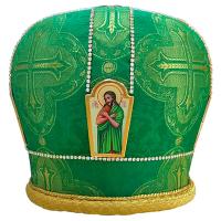 Митра зеленая из парчи с иконами, стразы