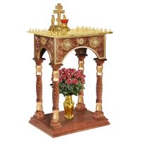 Панихидный стол на 70 свечей "Тверской", цвет "кипарис" с золотом (поталь), колонны, резьба, 70х50х1