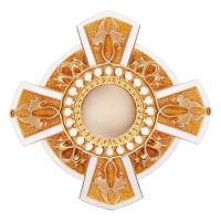 Мощевик накладной "Эмалевый крест" из ювелирного сплава в позолоте, желтая и белая эмаль, Ø 65/18 мм