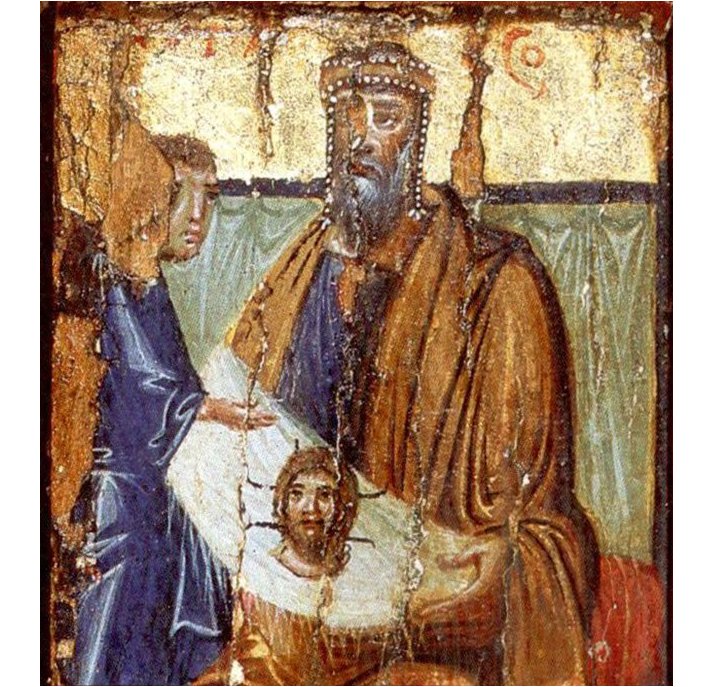 Авгарь получает Нерукотворный Образ Иисуса Христа. Композиция со створки триптиха. Монастырь Святой Екатерины, Синай.