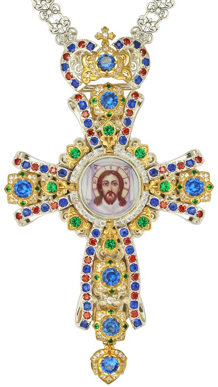 Наперсный крест серебряный с украшениями