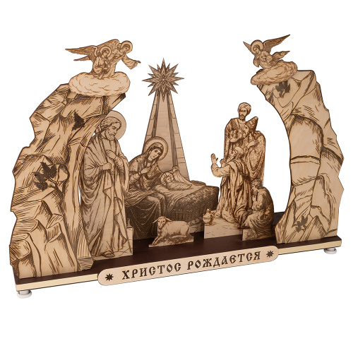 Вертеп "Рождественская ночь", фанера, лазерная гравировка фигур, 76х18,5х53 см фото 3