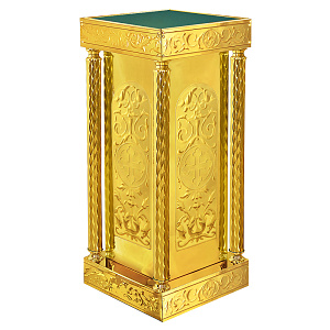 Подставка церковная "Иерусалимская" с колоннами, чеканка, 40х40х90 см (зеленая ткань)