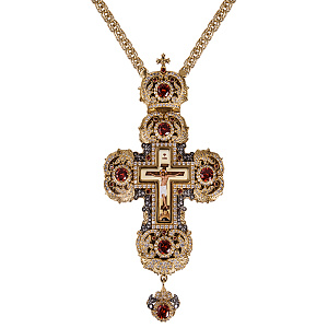 Крест наперсный латунный в позолоте с цепью, фианиты, 9,4х19,2 см (средний вес 274 г)