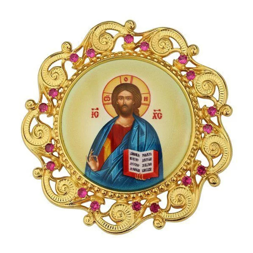 Накладки на митру (комплект из 4 штук) из ювелирного сплава в позолоте, с фианитами, №4 фото 2