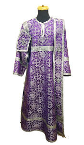 Облачение диаконское фиолетовое из шелка, отделка галун серебро с рисунком крест (машинная вышивка)