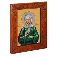 Икона блаженной Матроны Московской, в узкой резной раме, цвет "кипарис", холст с золочением, ширина рамы 7 см