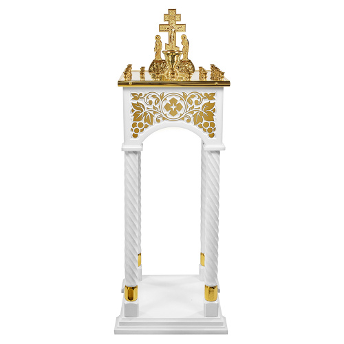 Панихидный стол на 36-50 свечей "Суздальский" белый с золотом (поталь), колонны, резьба, 46х46х100 см фото 5