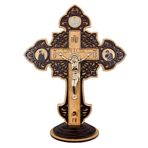 Крест настольный деревянный с латунным распятием, 36,5х45,5 см (с иконами)