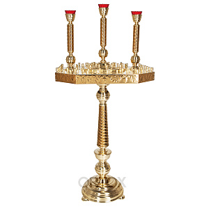 Подсвечник напольный восьмигранный на 100 свечей, чеканка, высота 155 см (3 лампады)