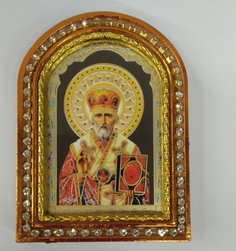 Икона настольная святителя Николая Чудотворца, пластиковая рамка, 6,4х8,6 см, У-0834 фото 4