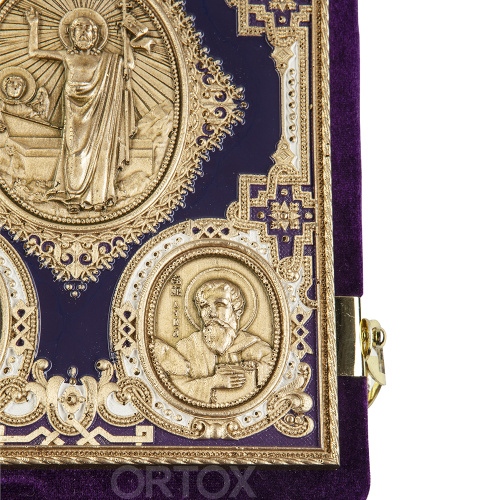 Евангелие требное среднее фиолетовое, оклад "под золото", бархат, 17х22 см фото 6