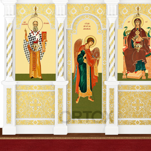 Иконостас "Владимирский" трехъярусный белый с золотом (поталь), 690х620х40 см фото 6