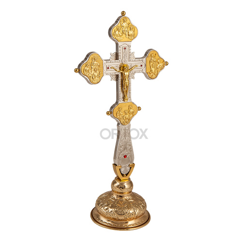 Крест напрестольный латунный, гравировка, камни фото 6