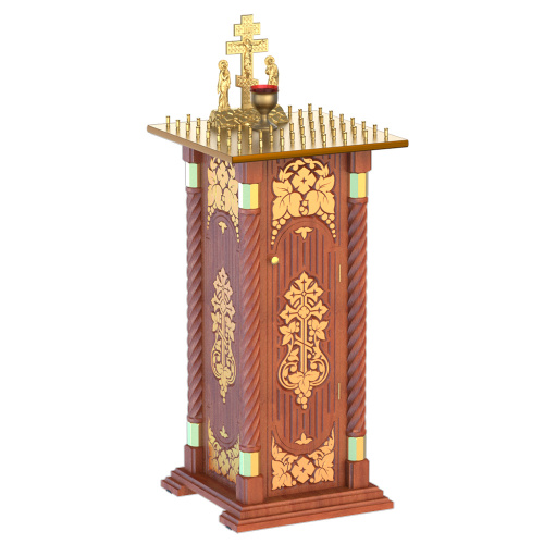 Панихидный стол на 36-50 свечей "Суздальский", цвет "кипарис" с золотом (поталь), тумба, резьба, 46х46х100 см фото 2