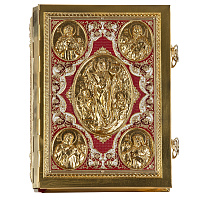 Евангелие напрестольное красное, полный оклад "под золото", 24х31 см