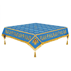 Пелена на престол комбинированная, голубая с золотом, вышивка (100х100, средник 50х50 см)