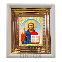 Икона Спасителя "Господь Вседержитель", 18х20 см, белый деревянный киот №2